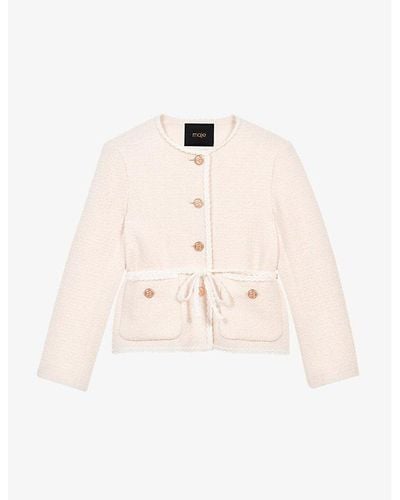 Maje Belted Braided-trim Woven Jacket - Natural