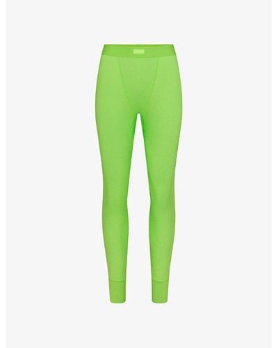 Skims Ribbed High-rise Stretch-cotton leggings - Green