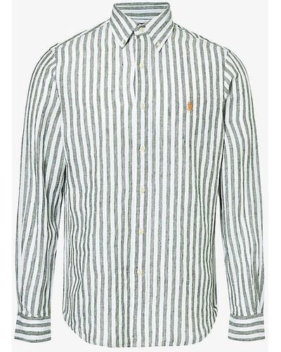 Polo Ralph Lauren Stripe-pattern Brand-embroidered Linen Shirt Xx - Blue