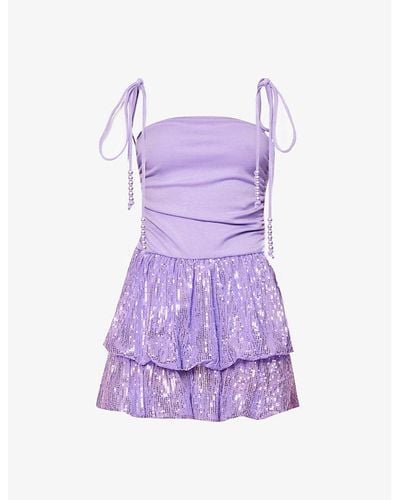 Amy Lynn Sequin-embellished Ruched Stretch-woven Mini Dres - Purple