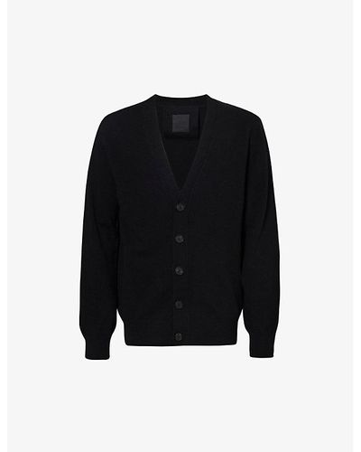 Givenchy Contrast-branded V-neck Wool-knit Cardigan - Black