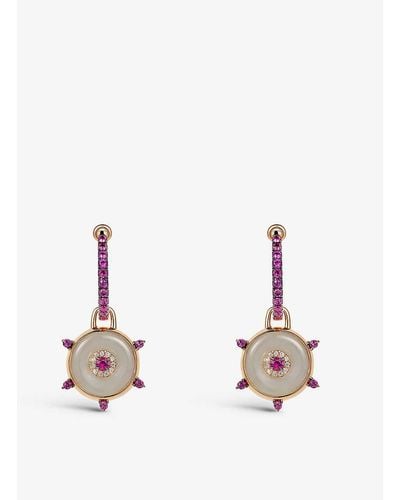 Nadine Aysoy Celeste 18ct Rose-gold, 0.07ct Diamonds, 0.77ct Pink Sapphire And 9.75ct Jade huggie Earrings - Natural