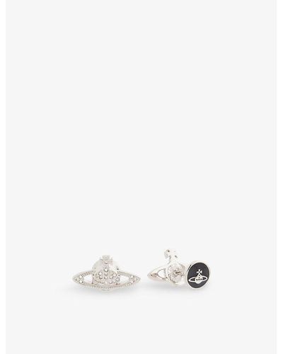 Vivienne Westwood Mini Bas Relief Silver-tone Brass And Crystal Cufflinks - White