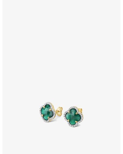The Alkemistry Morganne Bello Clover 18ct Yellow-gold, 0.128ct Diamond And 2.43ct Green Agate Stud Earrings - Multicolor