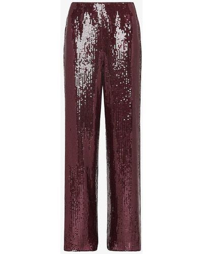 Whistles Sandra Sequin-embellished Wide-leg High-rise Stretch-recycled Polyester Trousers - Purple