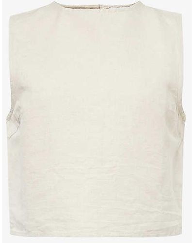 Pretty Lavish Tural Bryony Linen And Cotton-blend Top - White