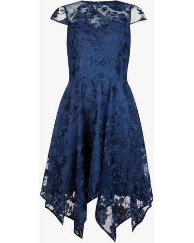 Chi Chi London Floral Embroidered Mesh Midi Dress - Blue