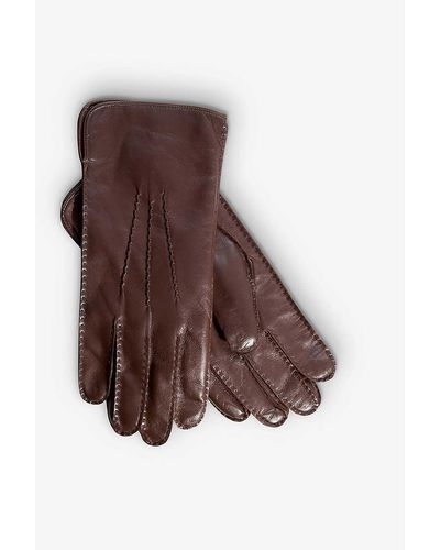 Aspinal of London Stitch-embellished Cashmere And Leather Gloves - Brown