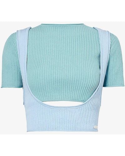 House Of Sunny Olympus Layered Knitted Top - Blue