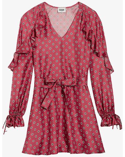 Claudie Pierlot Rollingo Marguerite Floral-print Satin Mini Dress - Red