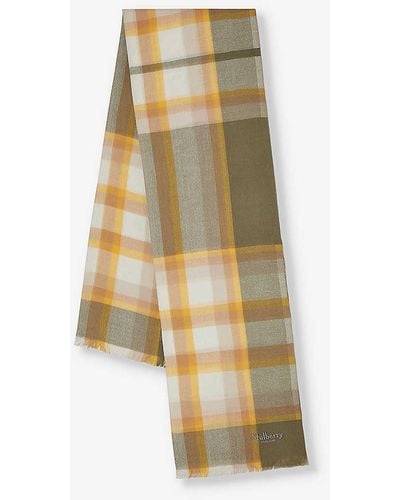 Mulberry Mega Check Embroidered Lambswool And Cashmere-blend Scarf - Natural