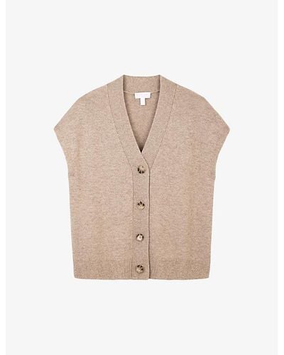 The White Company V-neck Button-through Wool And Cashmere-blend Vest - Natural
