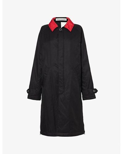 Undercover Contrast-collar Embroidered Cotton Coat - Black