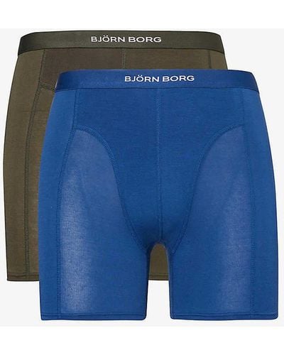 Björn Borg Branded-waistband Mid-rise Pack Of Two Stretch-jersey Boxers X - Blue