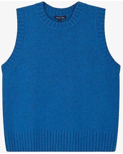 Soeur Namaste Ribbed-collar Stretch-knitted Jumper Vest - Blue