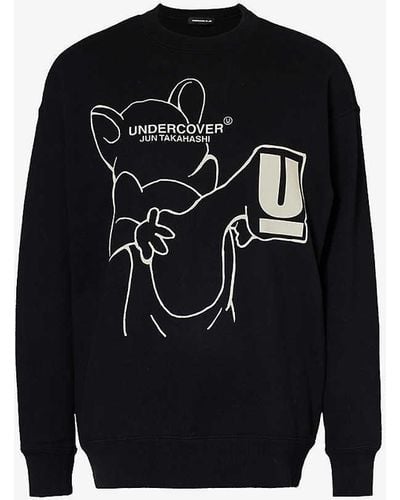 Undercover Flocked Graphic-print Relaxed-fit Stretch-cotton Sweatshirt - Black