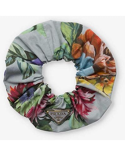 Prada Floral-print Brand-patch Recycled-polyamide Hair Scrunchie - Multicolour