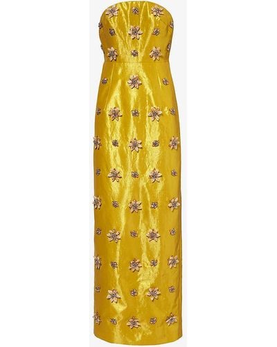 Huishan Zhang Lorena Floral-embellished Woven-blend Maxi Dress - Yellow