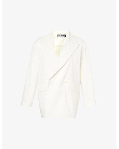 Issey Miyake Shaped Membrane Double-breasted Woven Blazer - White
