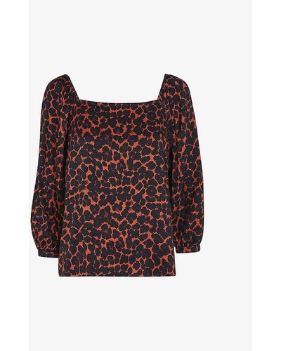 Whistles Smudge Animal-print Crepe Blouse - Red