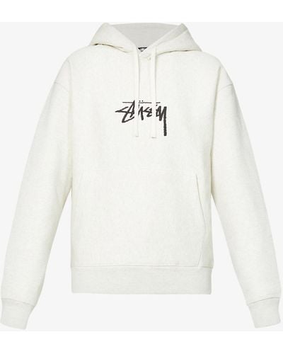 Stussy Logo-embroidered Relaxed-fit Cotton-blend Hoody - White