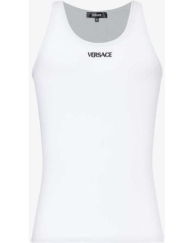 Versace Brand-embroidered Stretch-cotton Vest Top - White
