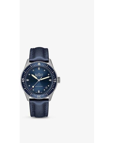 Blancpain 5100 1140 52a Fifty Fathoms Stainless-steel And Canvas Automatic Watch - Blue