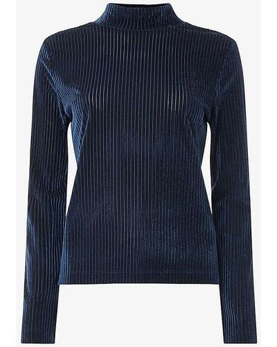 Whistles Ribbed Velvet-textured Stretch-woven Top X - Blue