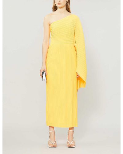 Solace London Lila Asymmetric Woven Midi Dress - Yellow