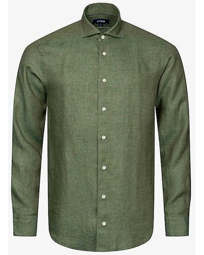 Eton Solid Slim-fit Linen Shirt - Green