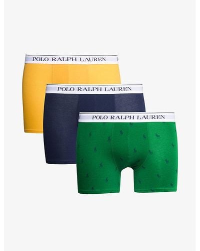 Polo Ralph Lauren Pack Of Three Branded-waistband Stretch-cotton Boxer Brief - Green