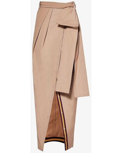Dries Van Noten Striped-trim Wrap-over Woven Maxi Skirt - Natural