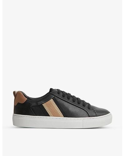 Reiss Sonia Contrast Stripe Leather Low-top Sneakers - Black
