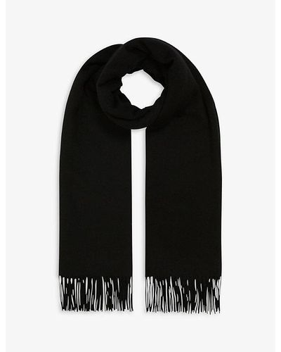 Reiss Picton Logo-embroidered Wool-cashmere Blend Scarf - Black