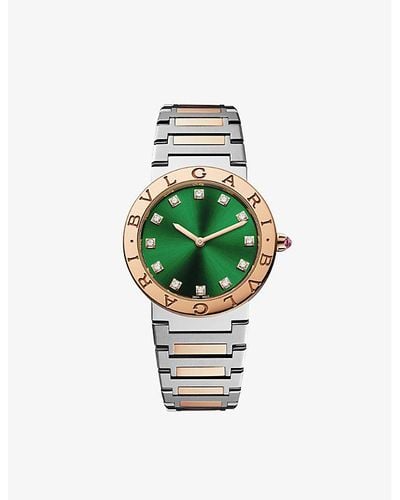 BVLGARI Unisex Bulgari Bulgari 18ct Rose Gold, Stainless-steel And Brilliant-cut Diamond Quartz Watch - Green