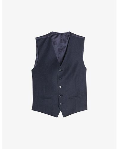 Ted Baker Vy Forbyw Puppytooth-texture Stretch Wool-blend Waistcoat - Blue