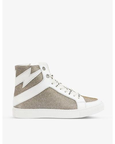 Zadig & Voltaire Zv1747 High Flash Glitter Leather And Mesh High-top Sneakers - Gray