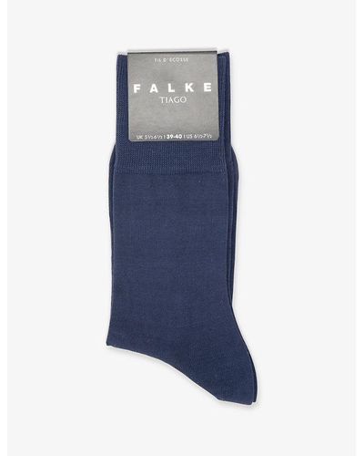 FALKE Tiago Ribbed-cuff Stretch-organic-cotton Blend Ankle Socks - Blue