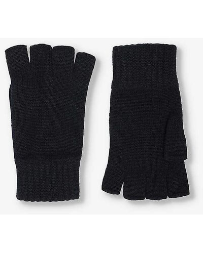 Johnstons of Elgin Fingerless Ribbed Cashmere Gloves - Black