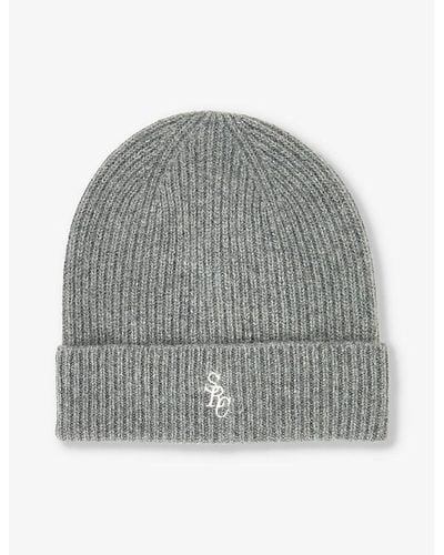 Sporty & Rich Brand-embroidered Cashmere Knitted Beanie Hat - Gray