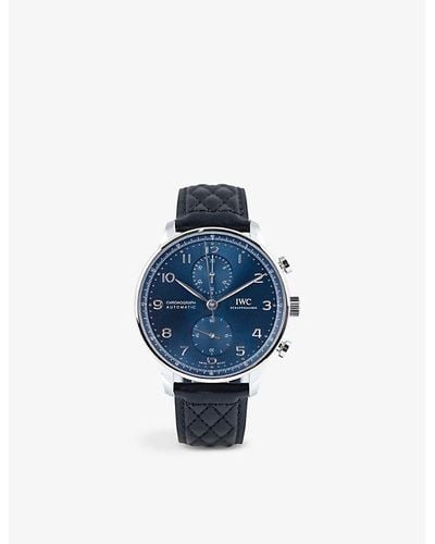 IWC Schaffhausen Iw371606 Portugieser Stainless-steel And Leather Automatic Watch - Blue