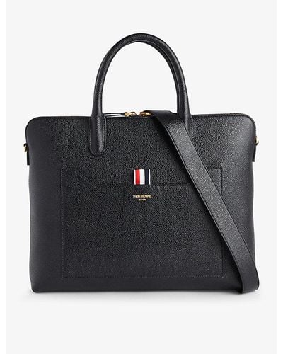 Thom Browne Brand-tab Grained-leather Briefcase - Black