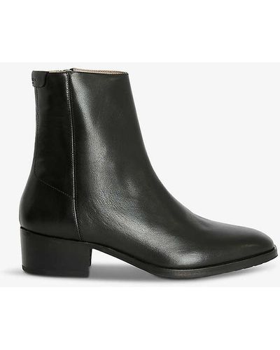 AllSaints Bonham Stacked-heel Leather Ankle Boots - Black