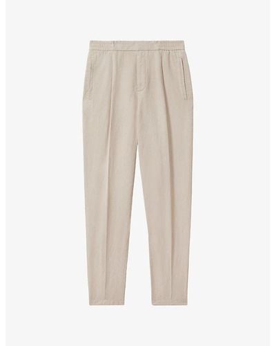 Reiss Pact Straight-leg Relaxed-fit Cotton And Linen-blend Trousers - Natural