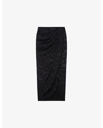 Zadig & Voltaire Jamelia Logo Text-print Silk Midi Skirt - Black