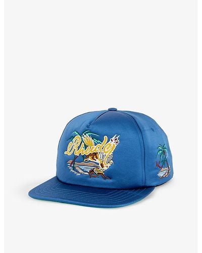 Rhude Palm Eagles Brand-embroidered Satin Cap - Blue