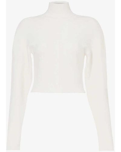 Alaïa High-neck Padded-shoulder Knitted Jumper - White