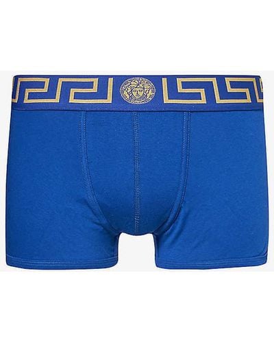Versace Brand-pattern Low-rise Stretch-cotton Trunk - Blue