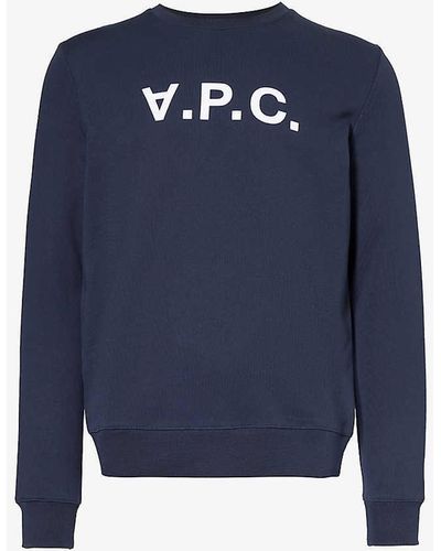 A.P.C. Flocked Brand-print Cotton-jersey Sweatshirt X - Blue