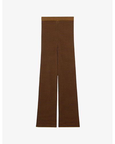 Claudie Pierlot Stripe-weave Straight-leg Knitted Pants - Brown